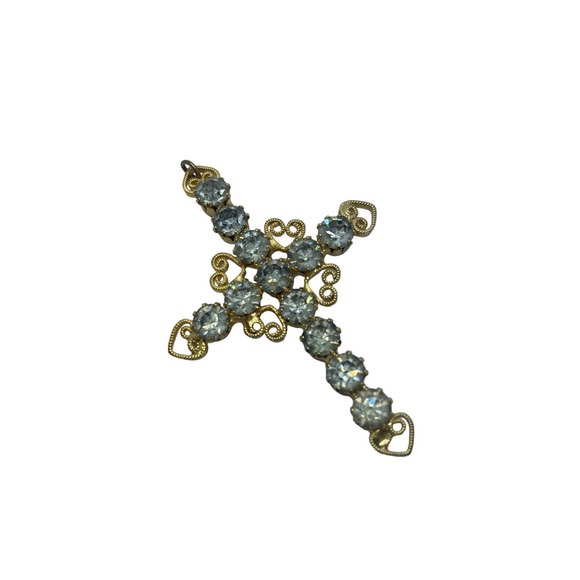 Vintage Gold Tone Filigree Cross Rhinestone Pendant - Picture 1 of 3